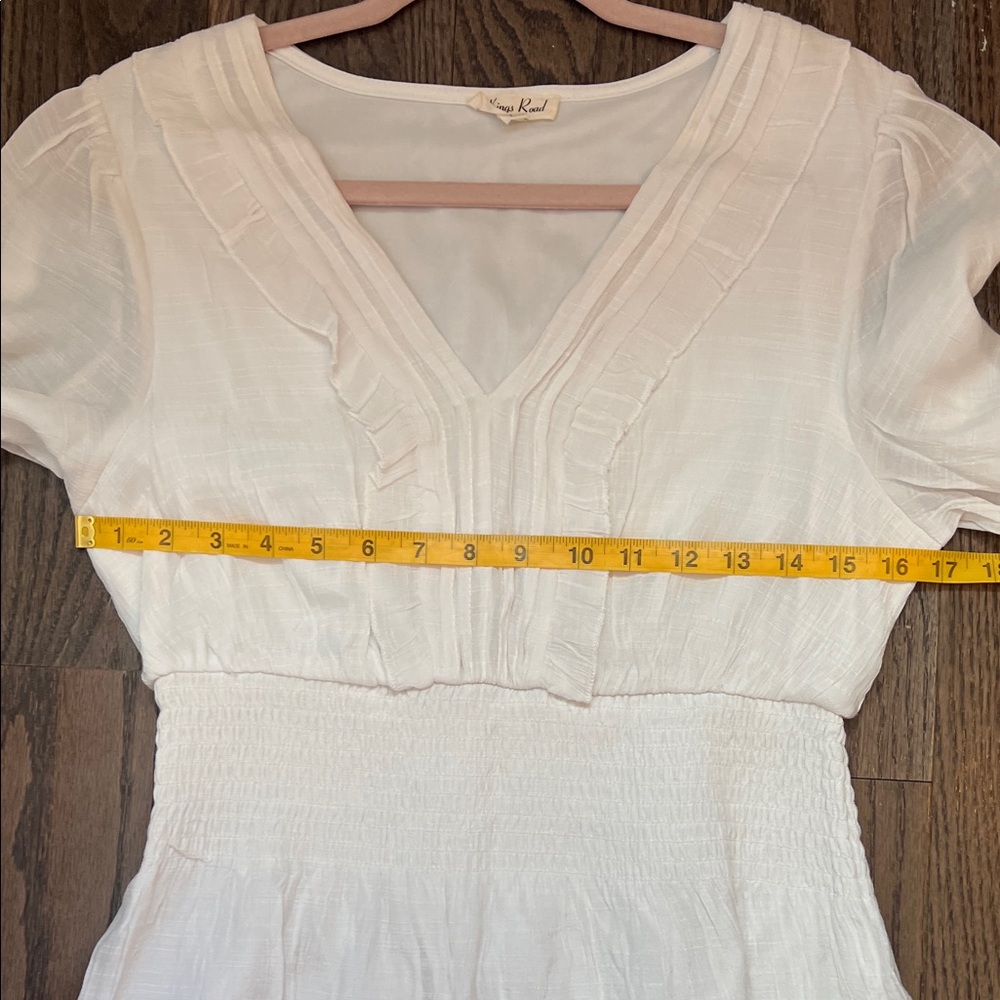 White Midi Dress with V-Neck and Smocked Waist - Picture 10 of 11